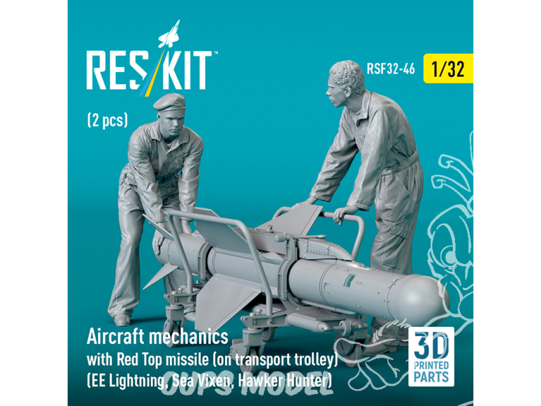 ResKit Figurine RSF32-0046 Mécanique d'avion avec missile Red Top sur chariot de transport 2 pièces Impression 3D 1/32