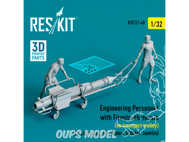 ResKit Figurine RSF32-0048 Ingénieurs avec missile Firestreak chariot transport EE Lightning, Sea Vixen, Gloster Javelin 1/32