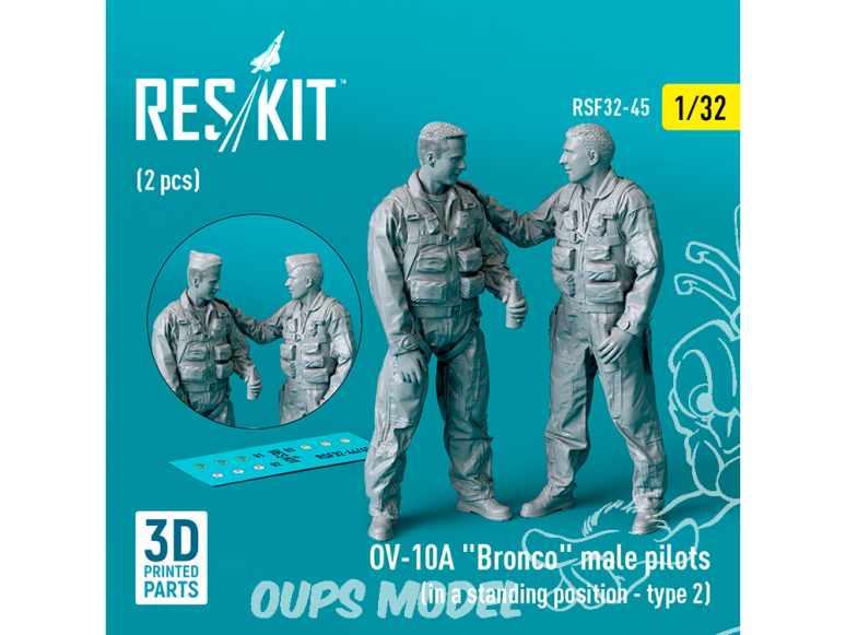 ResKit avion RSF32-0045 Pilotes masculins OV-10A Bronco en position debout type 2 2p imprimés en 3D 1/32