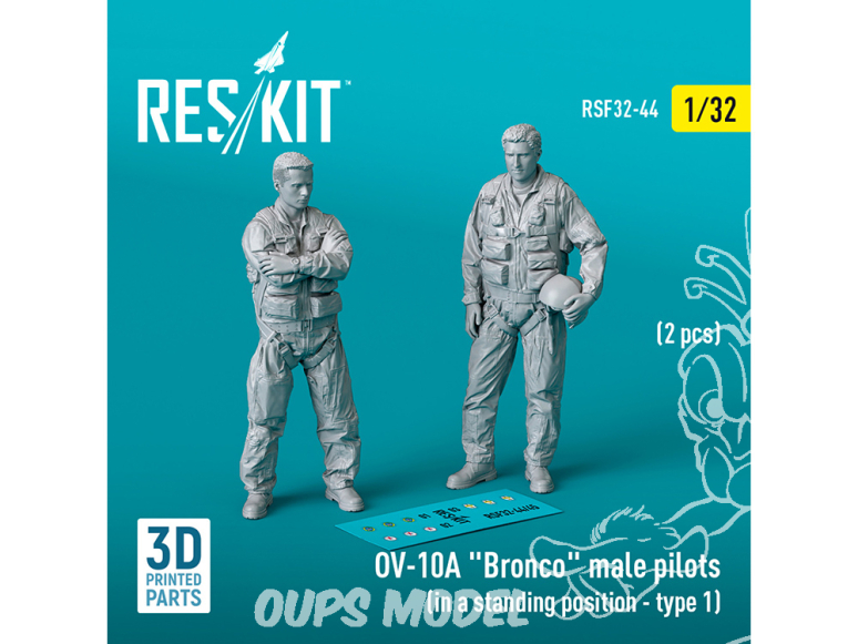 ResKit avion RSF32-0044 Pilotes masculins OV-10A Bronco en position debout type 1 2p imprimés en 3D 1/32