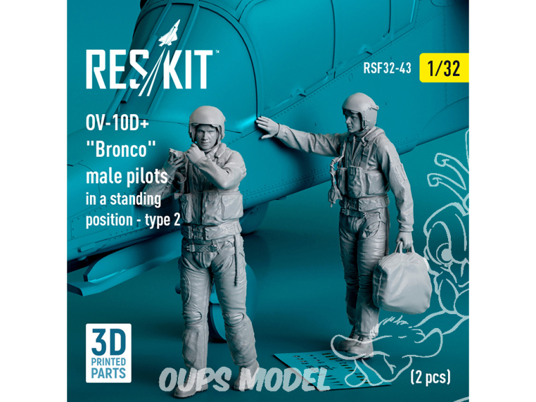 ResKit avion RSF32-0043 Pilotes masculins OV-10D+ Bronco en position debout type 2 2p imprimés en 3D 1/32
