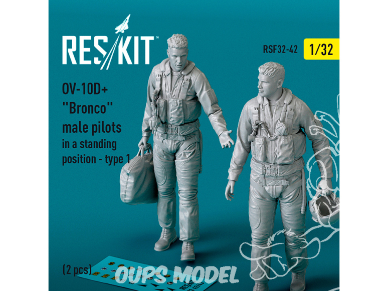 ResKit avion RSF32-0042 Pilotes masculins OV-10D+ Bronco en position debout type 1 2p imprimés en 3D 1/32