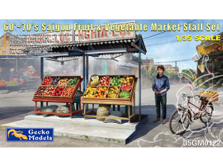 Gecko Models maquettes militaire 35GM0122 Ensemble de stands fruits et légumes Saigon 1960 à 70 figurine et vélo inclus 1/35