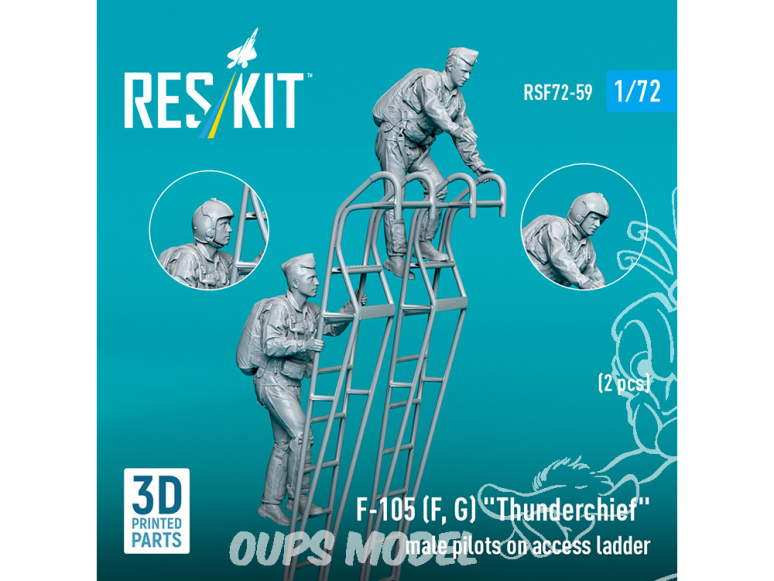 ResKit Figurine RSF72-0059 Pilotes masculins F-105F, G Thunderchief sur échelle d'accès, 2 pièces imprimées en 3D 1/72