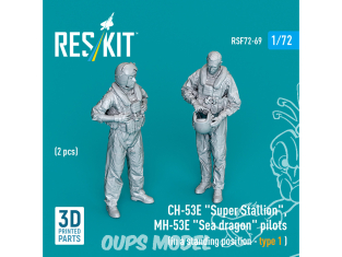 ResKit Figurine RSF72-0069 Pilotes CH-53E Super Stallion et MH-53E Sea Dragon position debout Type 1 2 pièces imprimées 3D 1/72