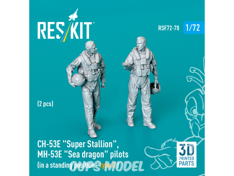 ResKit Figurine RSF72-0070 Pilotes CH-53E Super Stallion et MH-53E Sea Dragon position debout Type 2 2 pièces imprimées 3D 1/72