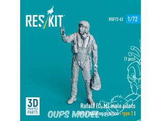 ResKit Figurine RSF72-0062 RAFALE C, M PILOTE homme EN POSITION DEBOUT TYPE 2 1PCS IMPRIMÉ EN 3D 1/72