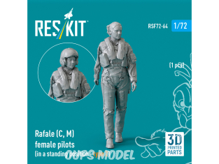 ResKit Figurine RSF72-0064 RAFALE C, M PILOTE FEMME EN POSITION DEBOUT TYPE 2 1PCS IMPRIMÉ EN 3D 1/72