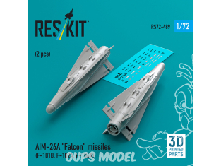 ResKit kit armement Avion RS72-0489 Missiles AIM-26A « Falcon » 2 pièces imprimés en 3D 1/72