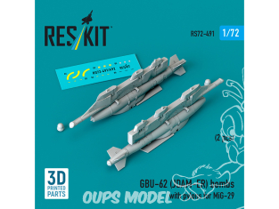 ResKit kit armement Avion RS72-0491 Bombes GBU-62 JDAM-ER avec pylônes pour MiG-29 Fulcrum 2 pièces imprimées en 3D 1/72