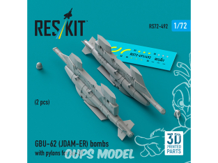 ResKit kit armement Avion RS72-0492 Bombes GBU-62 JDAM-ER avec pylônes pour Su-27 Flanker 2 pièces imprimées en 3D 1/72