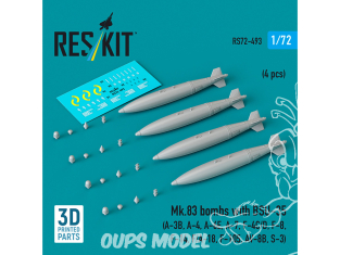 ResKit kit armement Avion RS72-0493 Bombes Mk.83 avec BSU-35 4 pièces imprimées en 3D 1/72