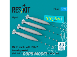 ResKit kit armement Avion RS72-0494 Bombes Mk.83 avec BSU-35 protégées thermiquement, 4 pièces en 3D 1/72