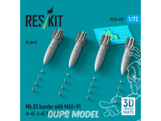 ResKit kit armement Avion RS72-0497 Bombes Mk.83 avec MAU-91 4 pièces imprimées en 3D 1/72