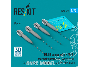 ResKit kit armement Avion RS72-0498 Bombes Mk.83 avec MAU-91 protégées thermiquement, 4 pièces imprimées en 3D 1/72