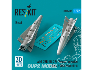 ResKit kit armement Avion RS72-0503 AIM-26B (Rb.27) "Falcon" missiles 2 pcs 3D Printed 1/72