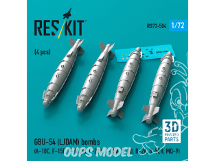 ResKit kit armement Avion RS72-0504 Bombes GBU-54 LJDAM 4 pièces imprimées en 3D 1/72