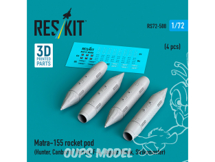 ResKit kit armement Avion RS72-0508 Nacelle de fusée Matra-155, 4 pièces, imprimée en 3D 1/72