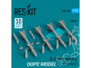 ResKit kit armement Avion RS72-0398 Missiles R-27 R/T 4 pièces MiG-29, Su-27 imprimés en 3D 1/72