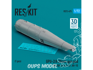 ResKit kit armement Avion RS72-0475 GPU-2/A 20 mm gun pod 1 pcs imprimé en 3D 1/72