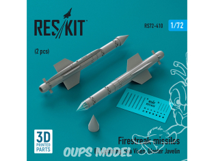 ResKit kit armement Avion RS72-0410 Missiles Firestreak 2 pièces imprimés en 3D 1/72