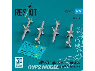 ResKit kit armement Avion RS72-0455 Missiles AIM-7E « SPARROW III » 4 pièces imprimées en 3D 1/72