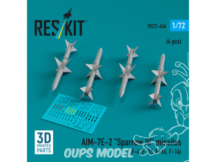ResKit kit armement Avion RS72-0456 Missiles AIM-7E2 « SPARROW III » 4 pièces imprimées en 3D 1/72