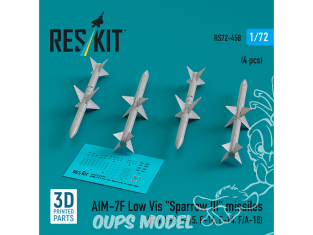 ResKit kit armement Avion RS72-0458 Missiles AIM-7F à faible visibilité « SPARROW III » 4 pièces imprimées en 3D 1/72