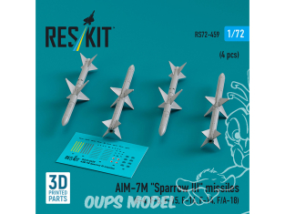 ResKit kit armement Avion RS72-0459 Missiles AIM-7M « SPARROW III » 4 pièces imprimées en 3D 1/72