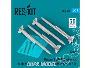 ResKit kit armement Avion RS72-0460 4 missiles Meteor BVRAAM imprimés en 3D 1/72