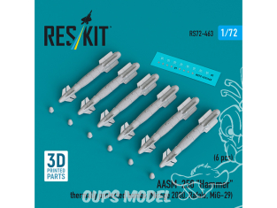 ResKit kit armement Avion RS72-0463 Bombes à protection thermique AASM-250 « HAMMER » 6 pièces imprimées en 3D 1/72