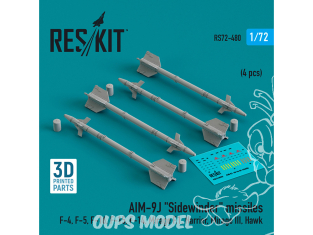 ResKit kit armement Avion RS72-0480 Missiles AIM-9J « SIDEWINDER » 4 pièces imprimées en 3D 1/72