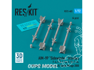 ResKit kit armement Avion RS72-0483 Missiles AIM-9P « SIDEWINDER » 4 pièces imprimées en 3D 1/72