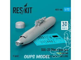 ResKit kit armement Avion RS72-0486 SUU-23 20MM GUN POD FERMÉ GUN BAY POUR BRITISH PHANTOM RAF & RN 1 PCS IMPRIMÉ EN 3D 1/72