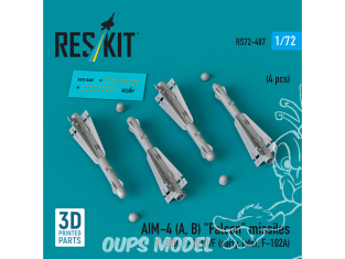 ResKit kit armement Avion RS72-0487 Missiles AIM-4 (A, B) « FALCON » 4 pièces imprimées en 3D 1/72