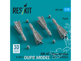 ResKit kit armement Avion RS72-0488 Missiles AIM-4C FALCON 4 pièces imprimés en 3D 1/72