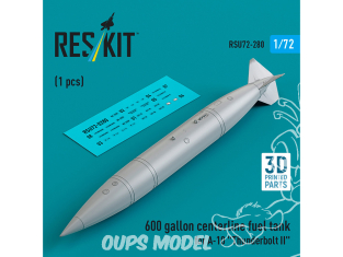 ResKit avion RSU72-0280 Réservoir de carburant central de 600 gallons pour A-10 « Thunderbolt II » 1 pièce imprimée en 3D 1/72
