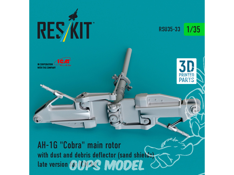 ResKit RSU35-0033 Rotor principal AH-1G Cobra déflecteur de poussière, débris, boucliers anti-sable, late kit ICM 3D 1/35