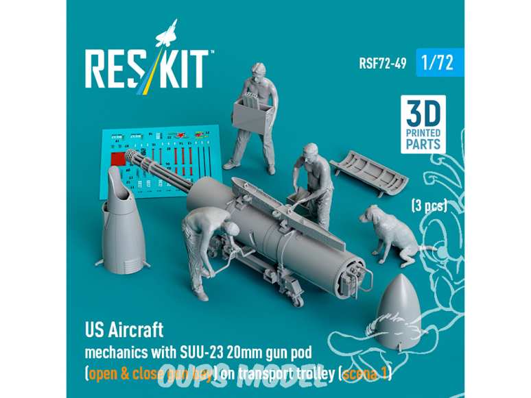 ResKit Figurine RSF72-0049 Mécaniciens d'avions américains avec nacelle de canon Suu-23 de 20 mm imprimées en 3D 1/72