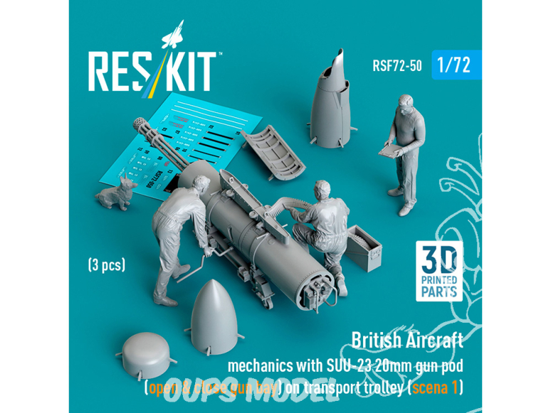 ResKit Figurine RSF72-0050 Mécaniciens d'avions britanniques avec nacelle de canon Suu-23 de 20 mm imprimées en 3D 1/72