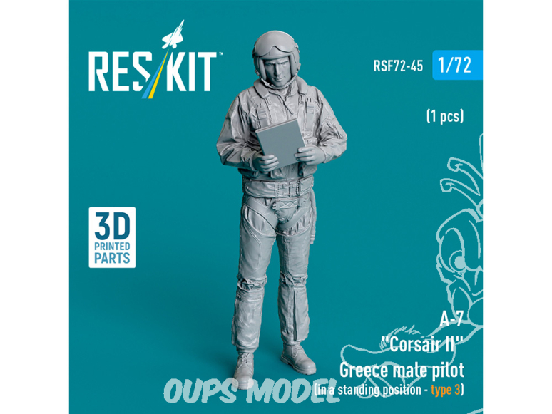 ResKit Figurine RSF72-0045 Pilote d'avion grec A-7 Corsair II en position debout Type 3 1pièce imprimé en 3D 1/72