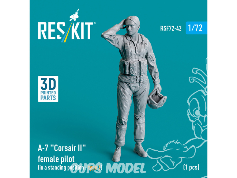 ResKit avion RSF72-0042 Pilote Femme d'A-7 Corsair II en position debout type 1 1p imprimé en 3D 1/72