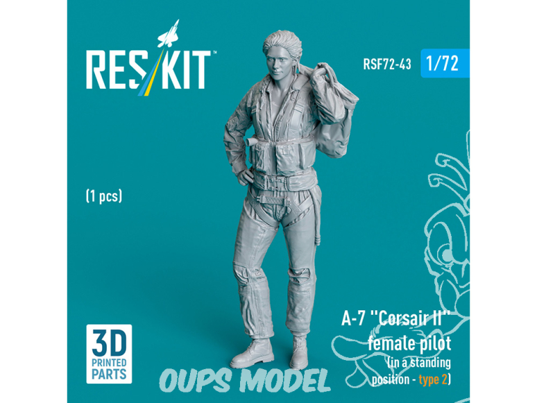 ResKit avion RSF72-0043 Pilote Femme d'A-7 Corsair II en position debout type 2 1p imprimé en 3D 1/72