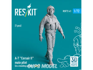 ResKit avion RSF72-0041 Pilote masculin d'A-7 Corsair II en position debout type 2 1p imprimé en 3D 1/72