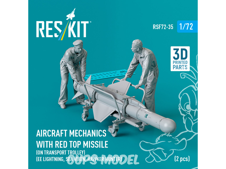 ResKit Figurine RSF72-0035 Mécanique d'avion avec missile Red Top sur chariot de transport 2 pièces Impression 3D 1/72