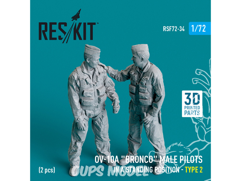 ResKit avion RSF72-0034 Pilotes masculins OV-10A Bronco en position debout type 2 2p imprimés en 3D 1/72