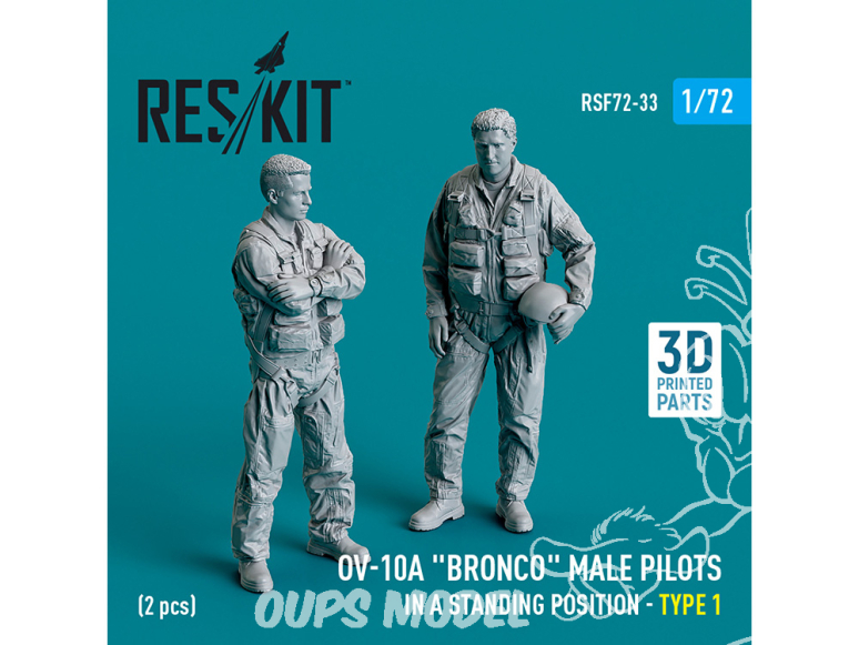ResKit avion RSF72-0033 Pilotes masculins OV-10A Bronco en position debout type 1 2p imprimés en 3D 1/72