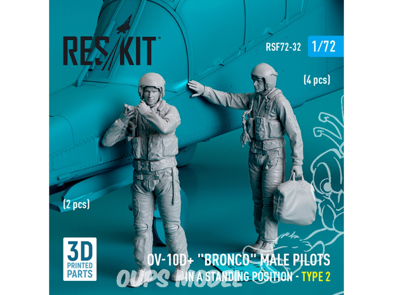 ResKit avion RSF72-0032 Pilotes masculins OV-10D+ Bronco en position debout type 2 2p imprimés en 3D 1/72