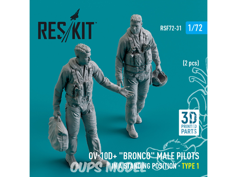 ResKit avion RSF72-0031 Pilotes masculins OV-10D+ Bronco en position debout type 1 2p imprimés en 3D 1/72
