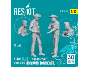 ResKit Figurine RSF32-0069 F-105F, G THUNDERCHIEF PILOTES HOMMES EN POSITION DEBOUT TYPE 1 2 PIÈCES IMPRIMÉES EN 3D 1/32
